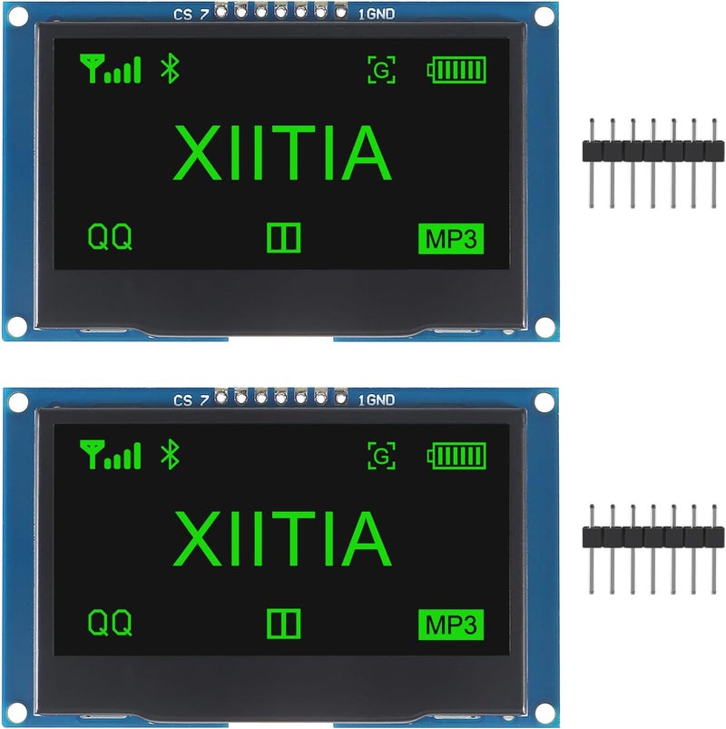 XIITIA 2pcs 2.42 inch 128x64 OLED LCD Display Module SSD1309 7 Pin SPI/IIC I2C Serial Interface for Arduino UNO R3 (Green Light) - Image 1